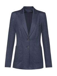 Damen Langblazer Glencheck Dunkelblau mit Spitzfacon-Revers und aufgesetzten Taschen